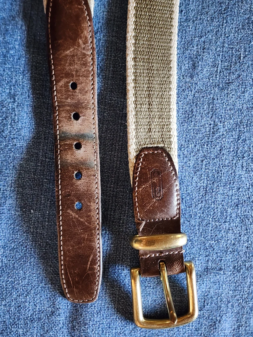Coach Olive Green Canvas Belt with Brown Leather and Brass Buckle